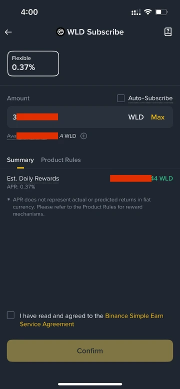 Binance Simple Earn Flexible product summary screen showing real-time APR and bonus tiered APR